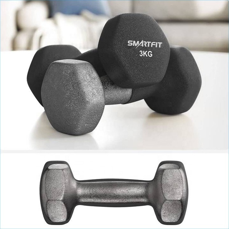 wholesale custom hex vinyl neoprene rubber coated dumbbell set with rack 9kg 12kg 32LB Smartfit