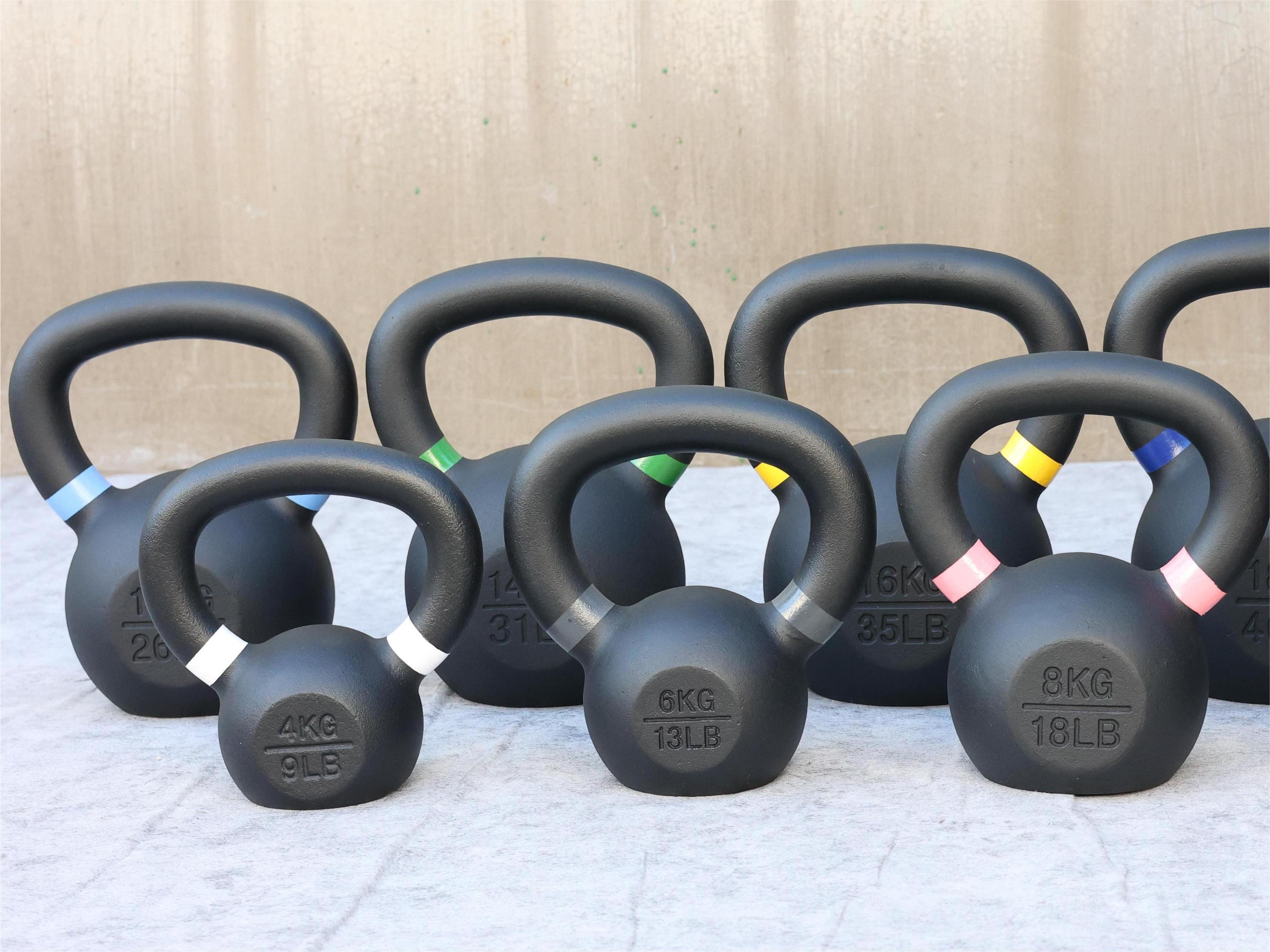 SMARTFIT Powder Coated Cast Iron Kettelbell With Wide Handles Fitness Training Kettlebell With Coloured Rings