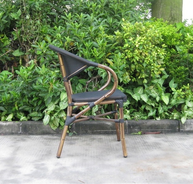 Hot Sale All Weather Outdoor Furniture Modern Nordic Black Wooden Chair Cane Wicker Back Office Rattan Dining Arm Chair