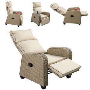 Reclining Garden Armchair Rattan Outdoor Recliner Cushioned Patio Chair -Natural