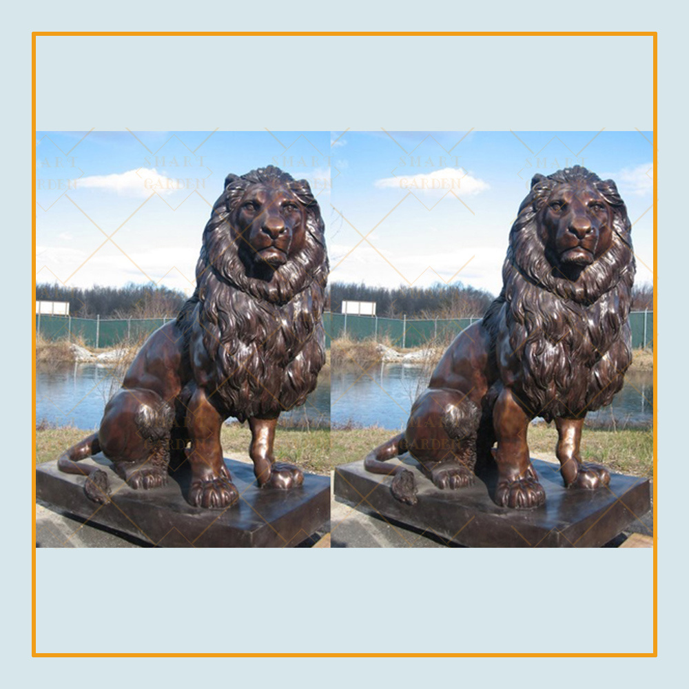 Factory custom outdoor life size decor antique brass sitting lion statue