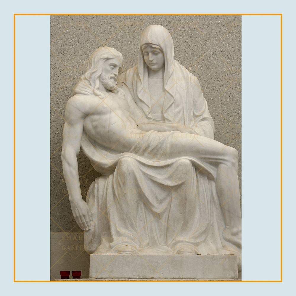 Indoor decor religious catholic figurine mother mary and jesus life size pieta statue in white marle