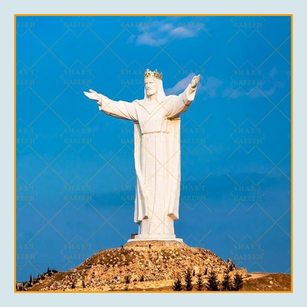 Custom giant outdoor stone Christ figurine sculpture natural marble carved welcome Jesus statue