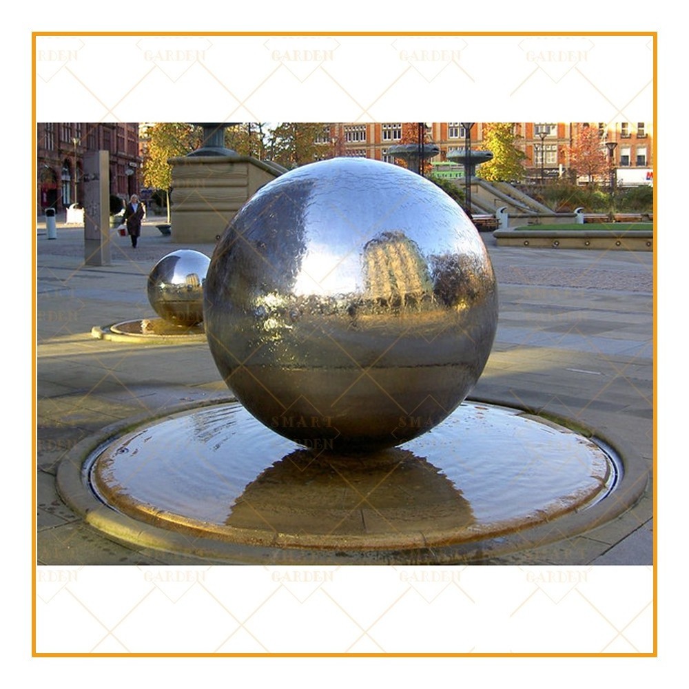 Metal water fountain globe stainless steel golden hollow ball sculpture for sale