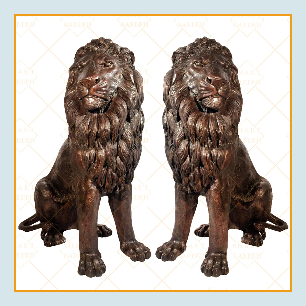 Factory custom outdoor life size decor antique brass sitting lion statue