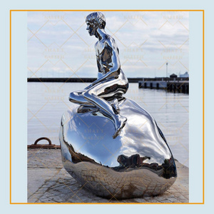 Custom outdoor metal garden art stainless steel mermaid sculpture life size male nude man statue