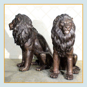 Factory custom outdoor life size decor antique brass sitting lion statue