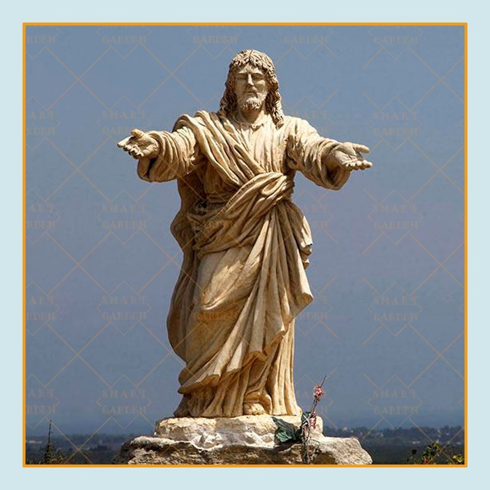 Custom giant outdoor stone Christ figurine sculpture natural marble carved welcome Jesus statue