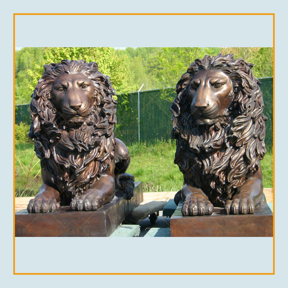 Factory custom outdoor life size decor antique brass sitting lion statue