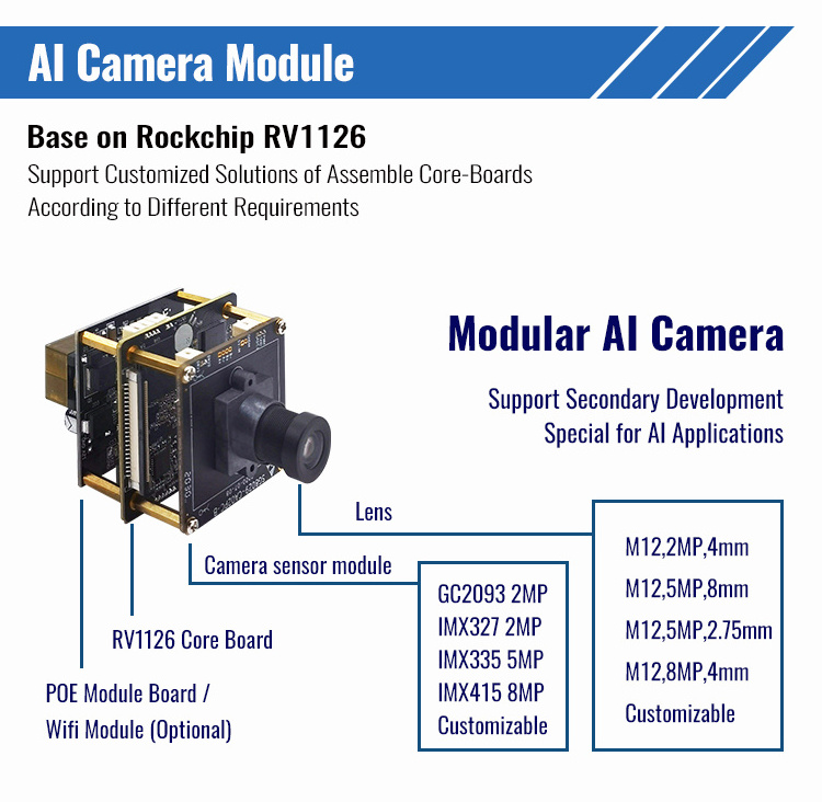 Rv1126 Ai Camera Face Recognition Camera 2..0Mp Cmos 2.8Mm Pinhole Lens Usb Camera Module For Kiosk Audio Optional