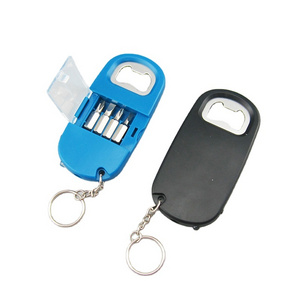 Mini 4 in 1 Multi-function Led Screwdriver kit with Bottle Opener key chain Tools Set for promotion