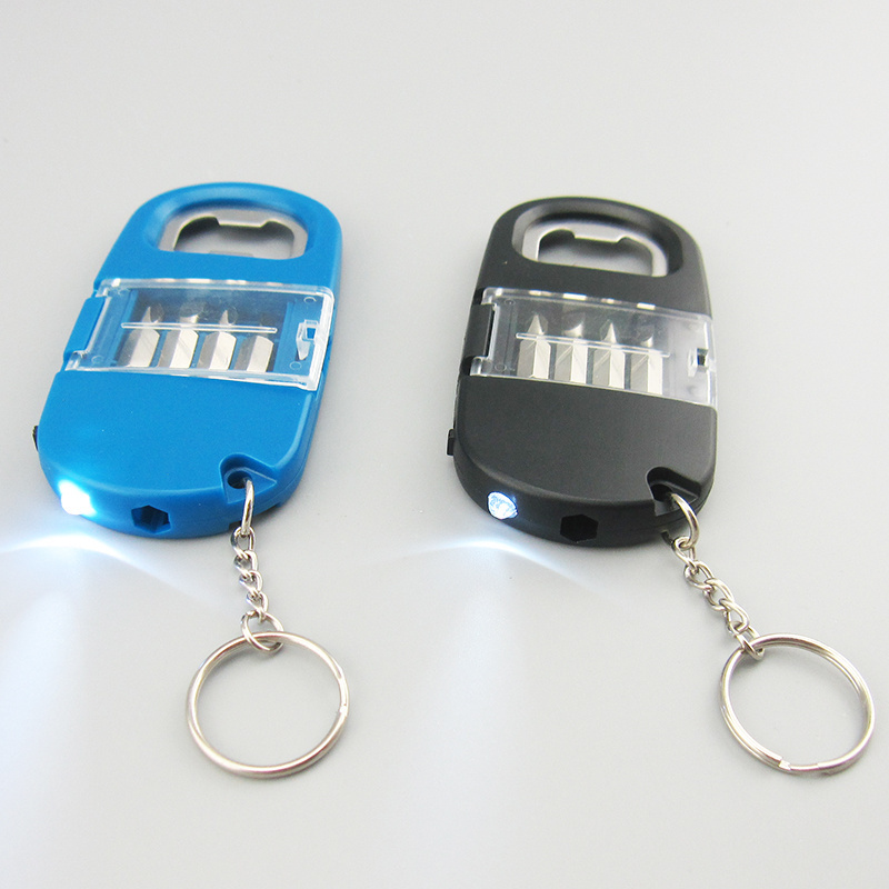 Mini 4 in 1 Multi-function Led Screwdriver kit with Bottle Opener key chain Tools Set for promotion