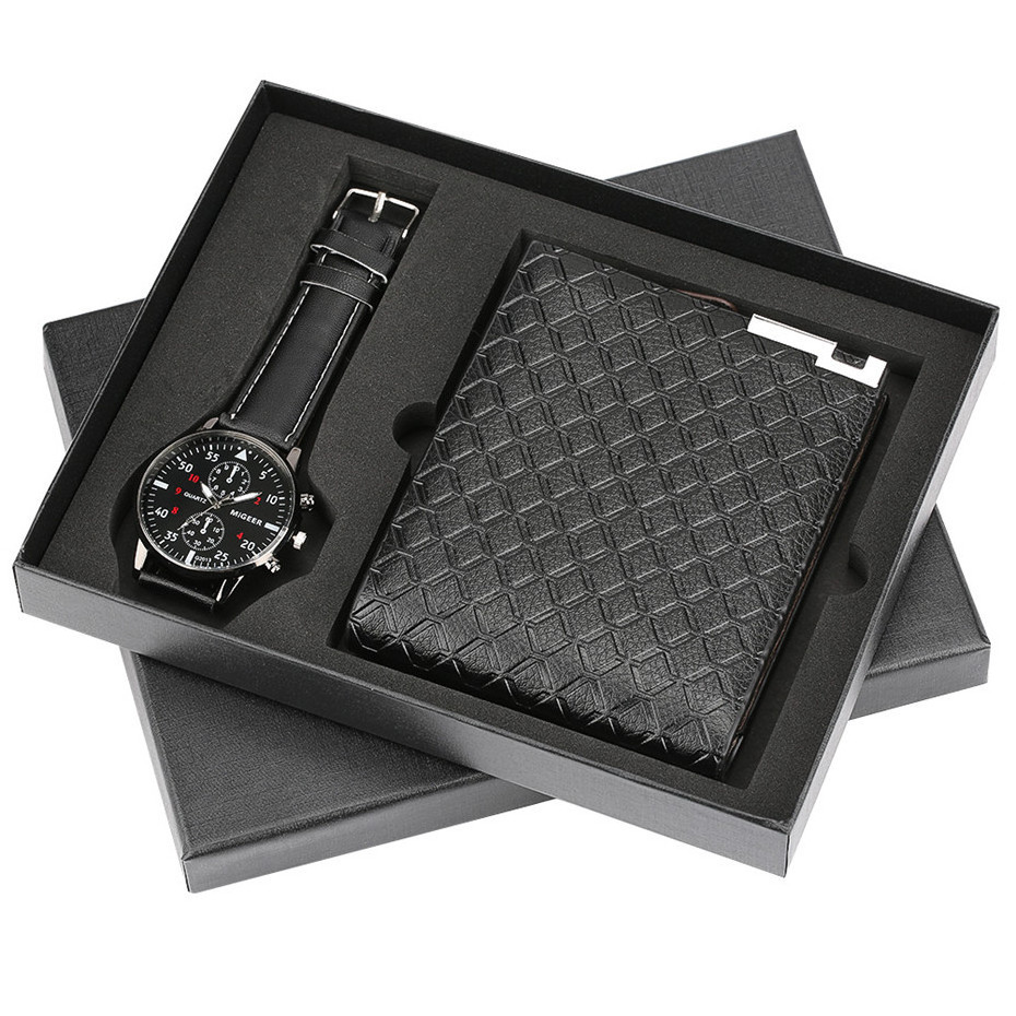 promotional men's birthday PU leather watch box packing corporate gift set