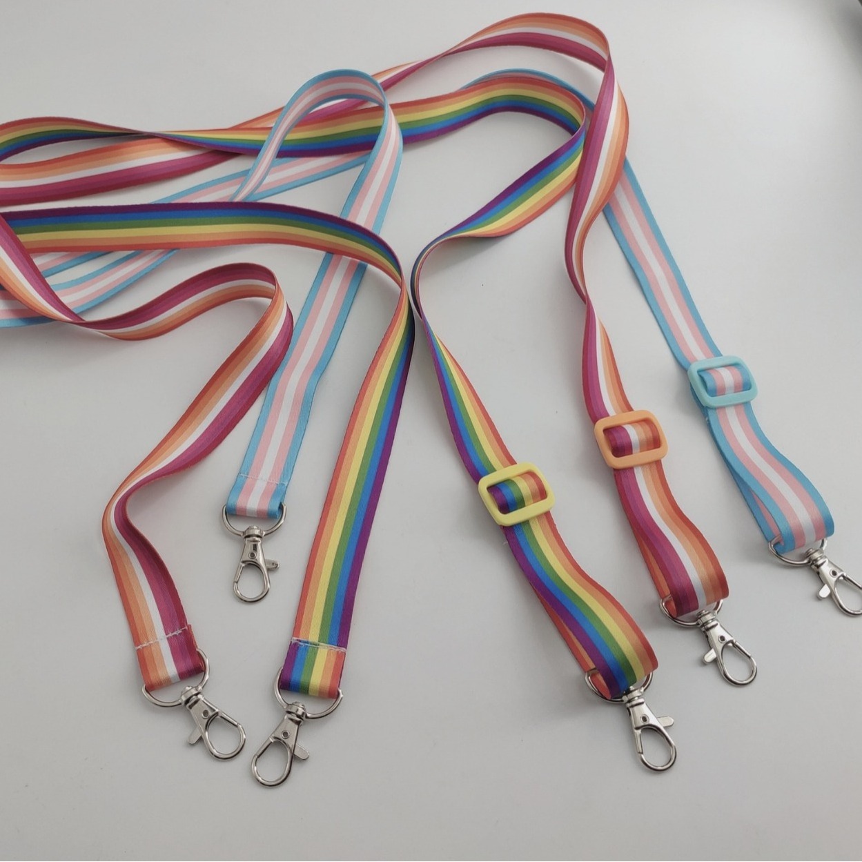 Promotional Sublimation Custom Printing Rainbow Polyester Strap Clip Bottle Holder Lanyard Adjustable Crossbody Phone lanyards