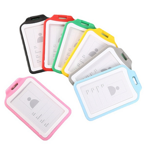 BiColor vertical school ID Holders Plastic Double Side Transparent two-color Identity Access Badge Card Holder For Students