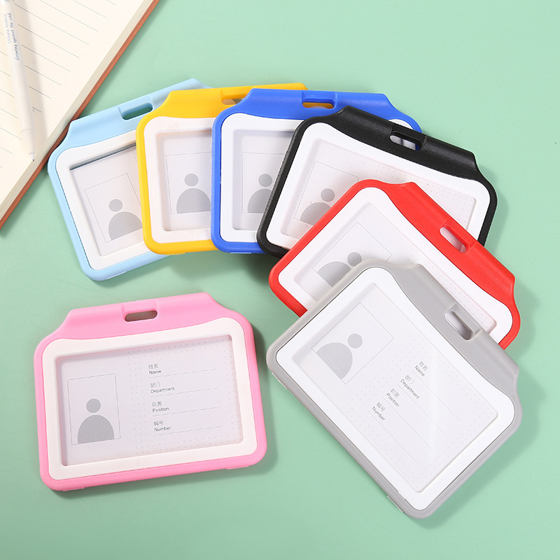 BiColor vertical school ID Holders Plastic Double Side Transparent two-color Identity Access Badge Card Holder For Students