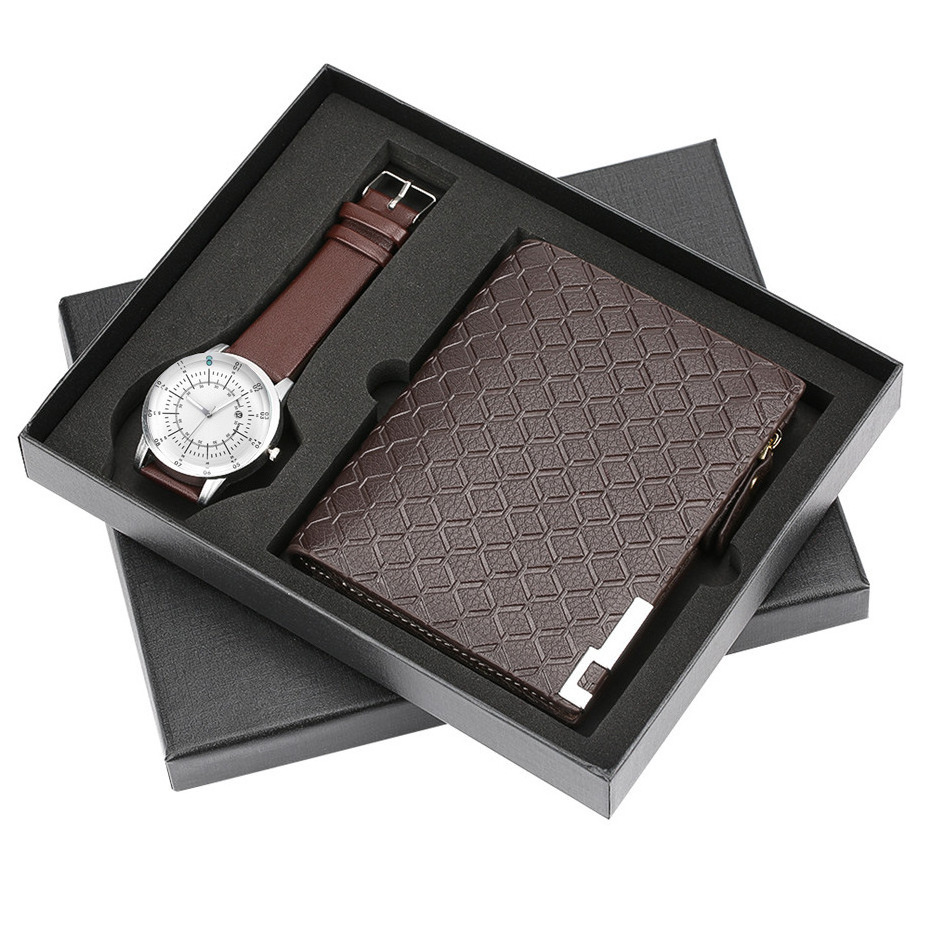 promotional men's birthday PU leather watch box packing corporate gift set