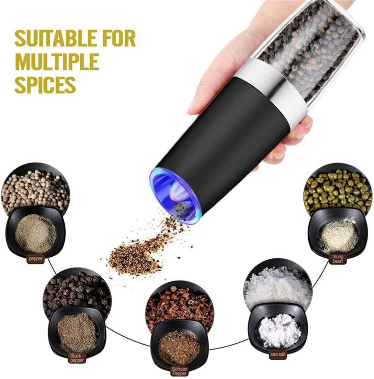 Gravity Electric Salt and Pepper Grinder Set, Automatic Pepper and Salt Mill Grinder Battery-Operated