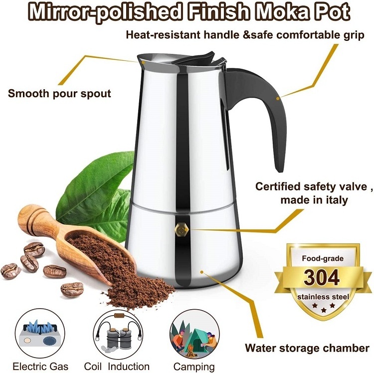 Stainless Steel Italian Espresso Coffee Maker Stovetop Moka Pot Greca Coffee Maker Latte Cappuccino Percolator 3 Espresso Cup