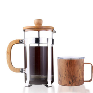 Stainless Steel Insulated French Coffee Press Latte tea maker 34oz Wood Coffee and Tea Press