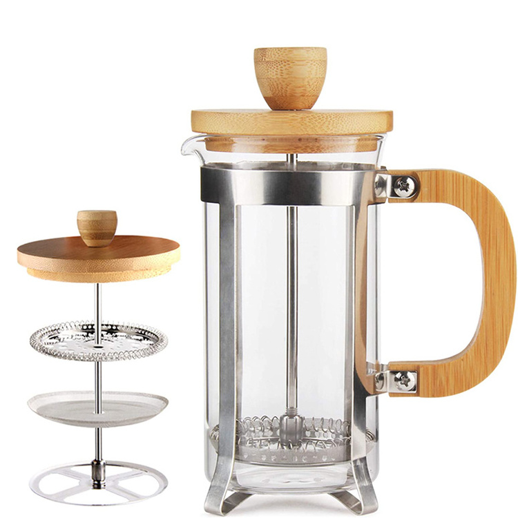 Stainless Steel Insulated French Coffee Press Latte tea maker 34oz Wood Coffee and Tea Press