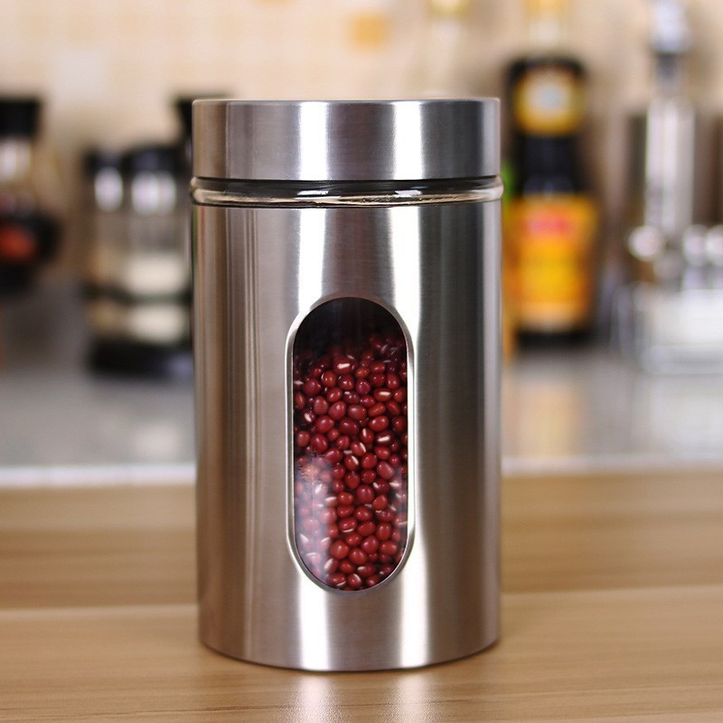 Stainless Steel Coating Storage Jars with Viewing Window Coffee storage container