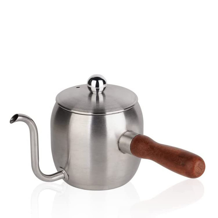 18oz / 500ml Stainless Steel Wooden Handle Stovetop Coffee Pot Gooseneck Pour Over Coffee Kettle