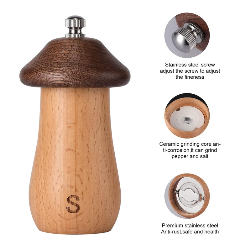 Wooden mushroom walnut and beech wooden pepper grinder and mill  pepper mill wood