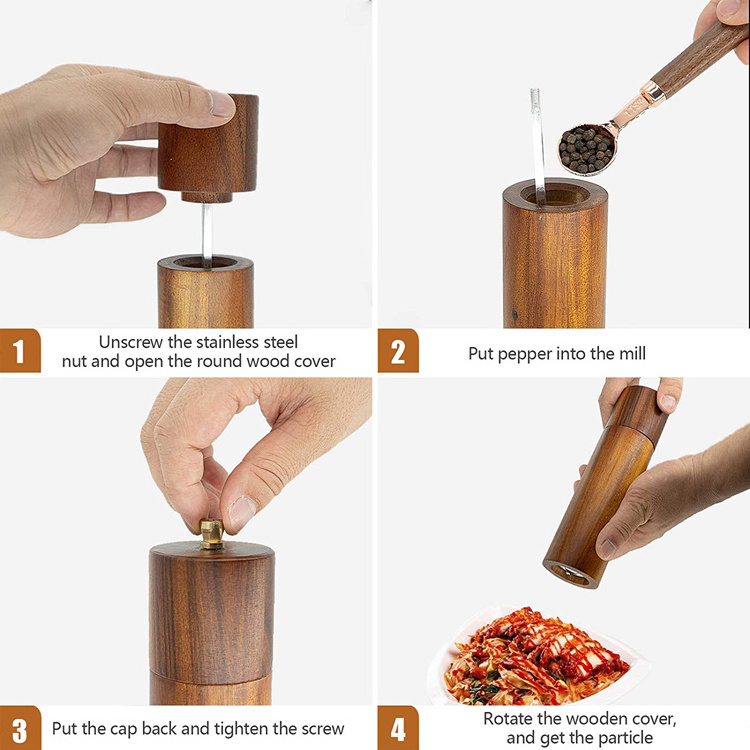 Wooden Salt and Pepper Shakers 8-inch Refillable Salt and Pepper Mills Adjustable Coarseness Mill Grinders