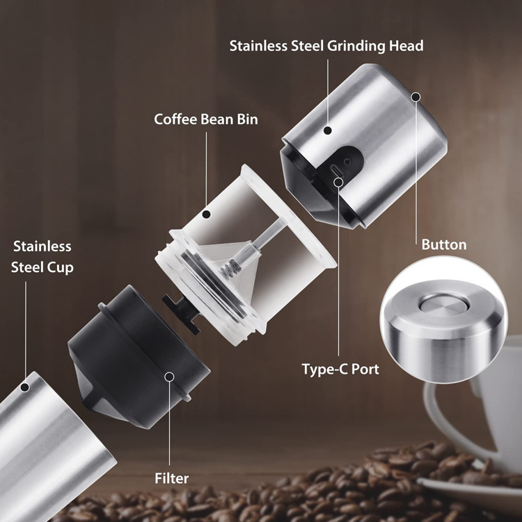 Espresso Pour Over Drip Adjustable Grind Setting Rechargeable Stainless steel Coffee grinder