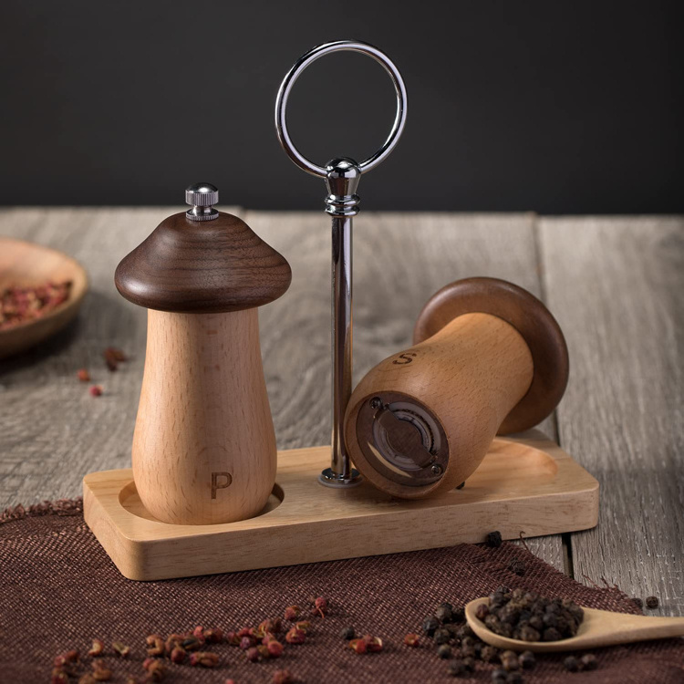 Small Cute Mushroom Wooden Salt and Pepper Grinder and Mill is Easy to use.