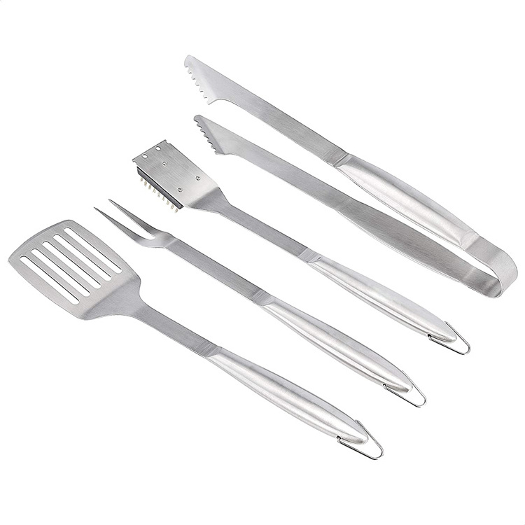 Extra thick stainless steel fork tongs spatula complete grilling accessories in portable bag