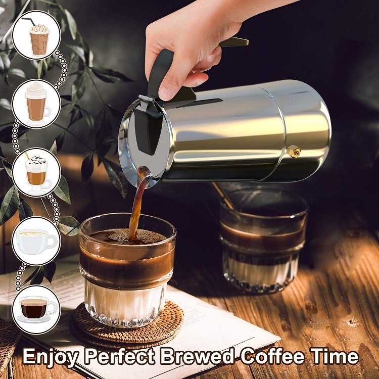 Stainless Steel Italian Espresso Coffee Maker Stovetop Moka Pot Greca Coffee Maker Latte Cappuccino Percolator 3 Espresso Cup