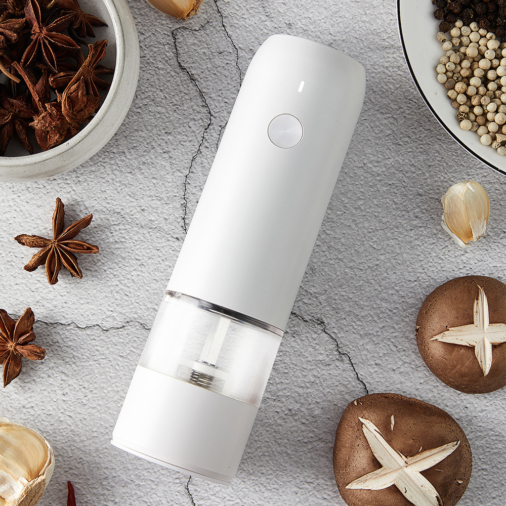 Electric pepper grinder has a cool-looking LED light at the bottom to help you check the amount of pepper