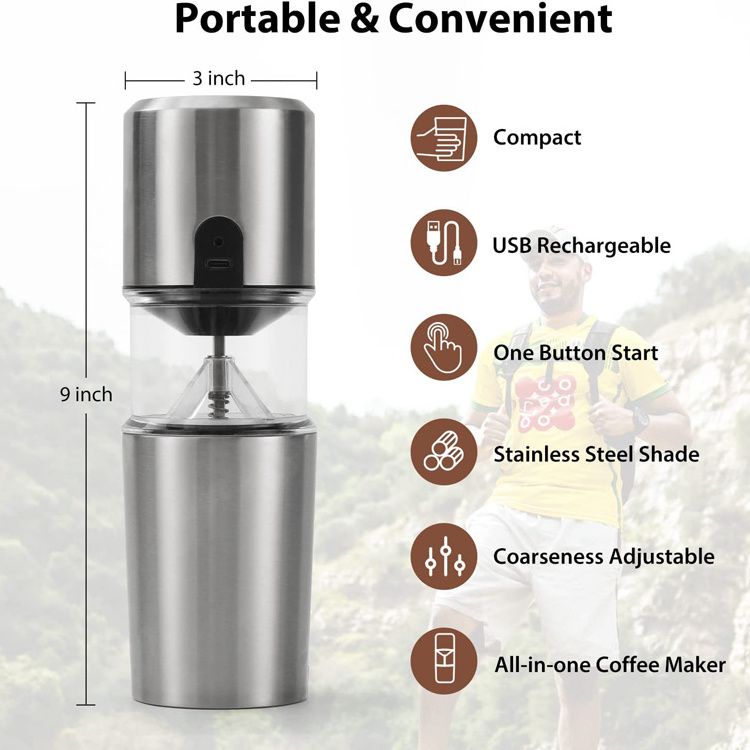 Espresso Pour Over Drip Adjustable Grind Setting Rechargeable Stainless steel Coffee grinder