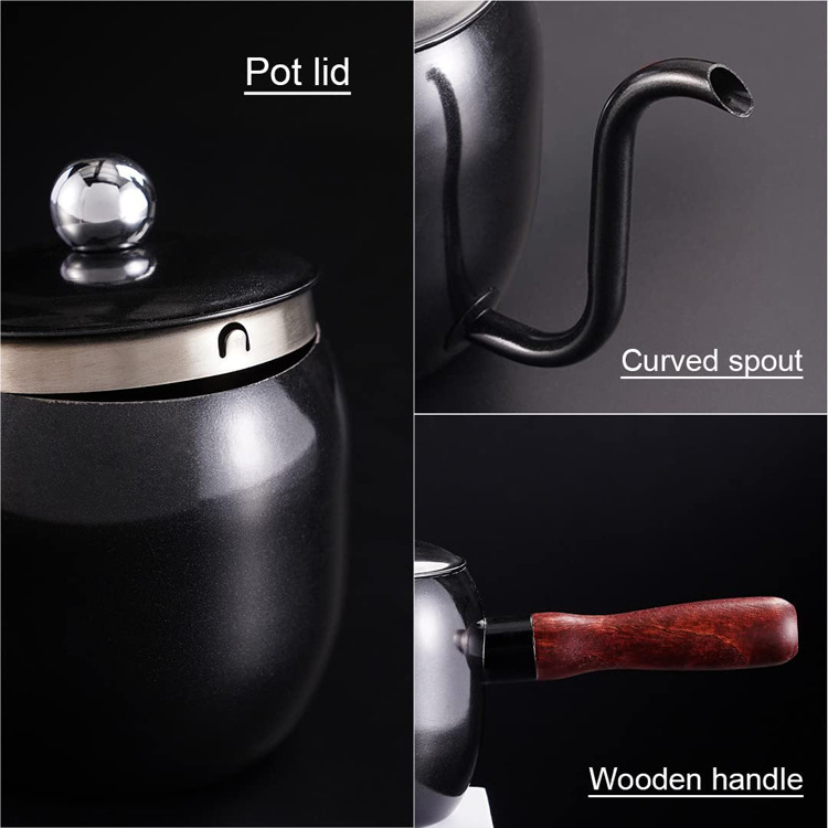 Premium Wood Handle Induction Stove Stainless Steel Gooseneck Coffee Pour Over Coffee Kettle Teapot