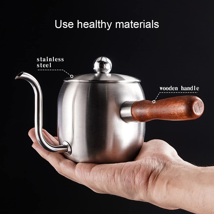 18oz / 500ml Stainless Steel Wooden Handle Stovetop Coffee Pot Gooseneck Pour Over Coffee Kettle