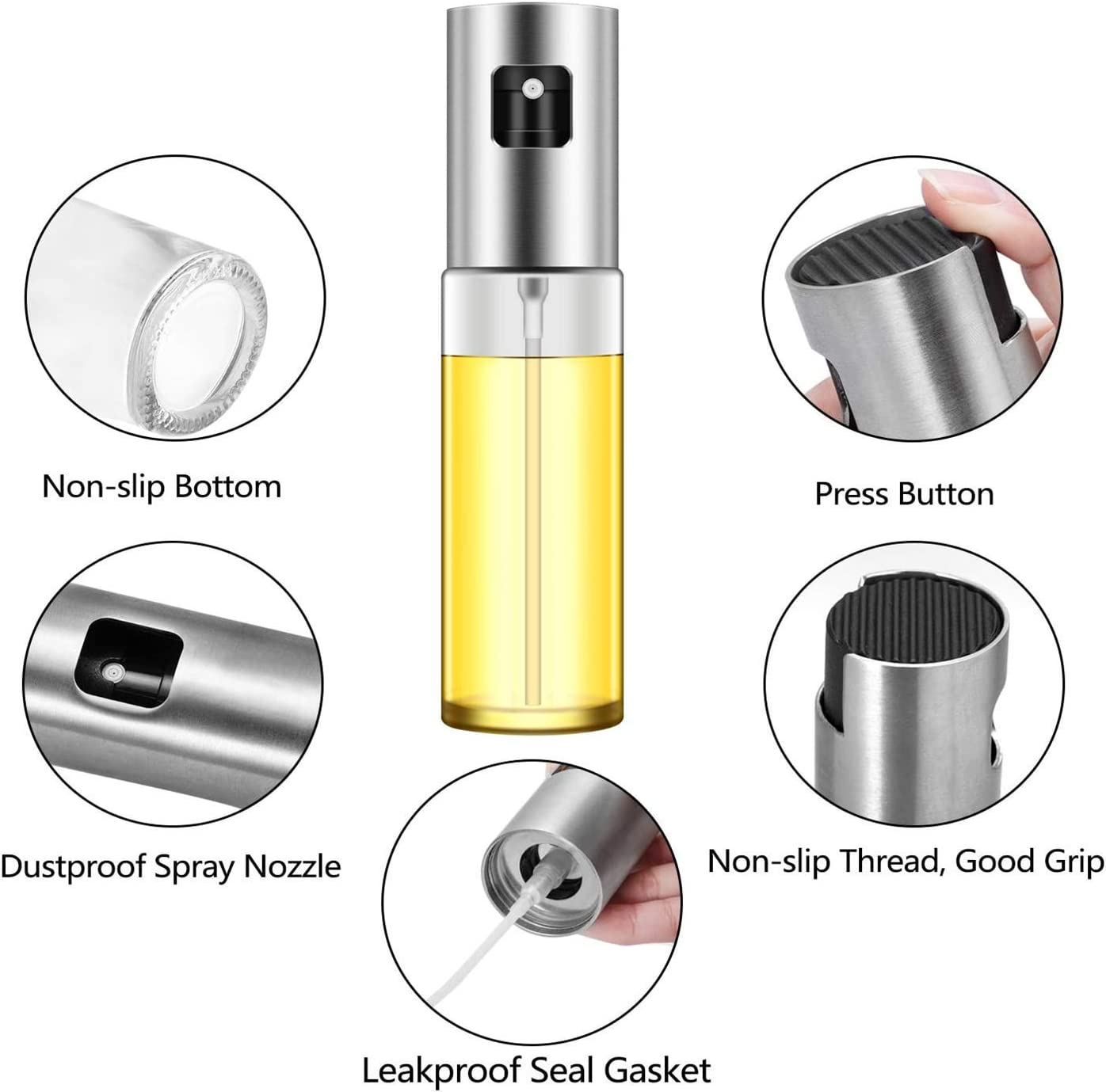 Household stainless steel fog-free food-grade glass bottle oil spray pot