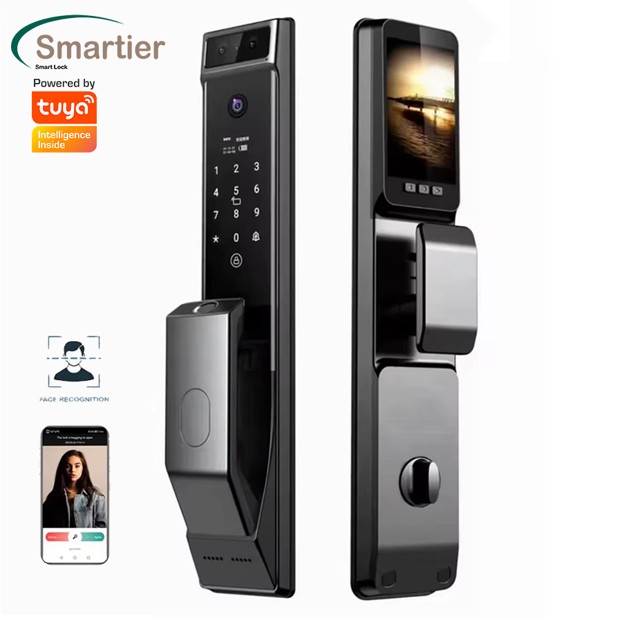 Smartier Tuya Automatic Cerradura Inteligente 3d Face Recognition Security Biometric Fingerprint Smart Door Lock With Camera