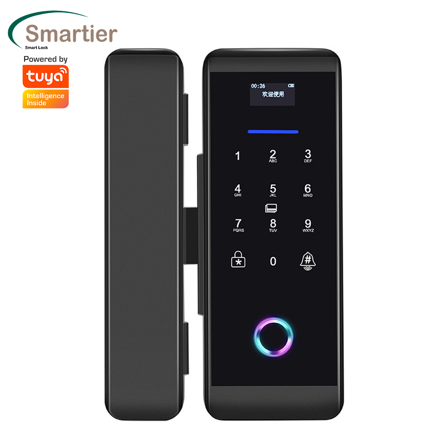 Smartier Tuya Wifi Fingerprint Biometric Keyless Glass Door Locks Digital Access Control Office Sliding Intelligent Door Lock