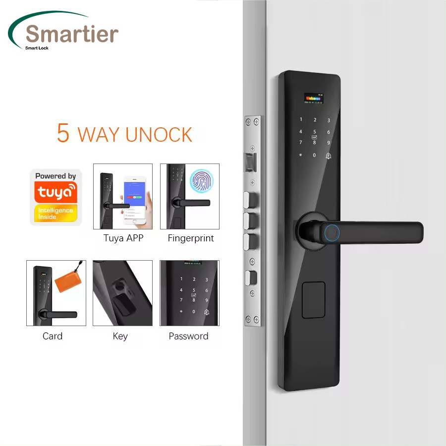 Smartier Apartment Home Room Digital Password Keyless Entry Tuya App Control Fingerprint Biometrics Safety Smart Door Lock