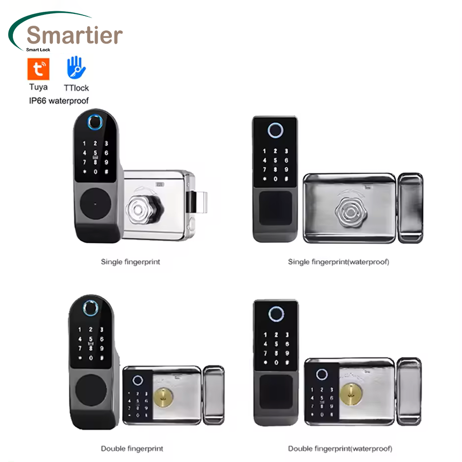 Smartier Waterproof Double Sides Rim Lock Tuya Wifi App Digital Ttlock Smart Fingerprint Door Lock For Outdoor Gate Front Door