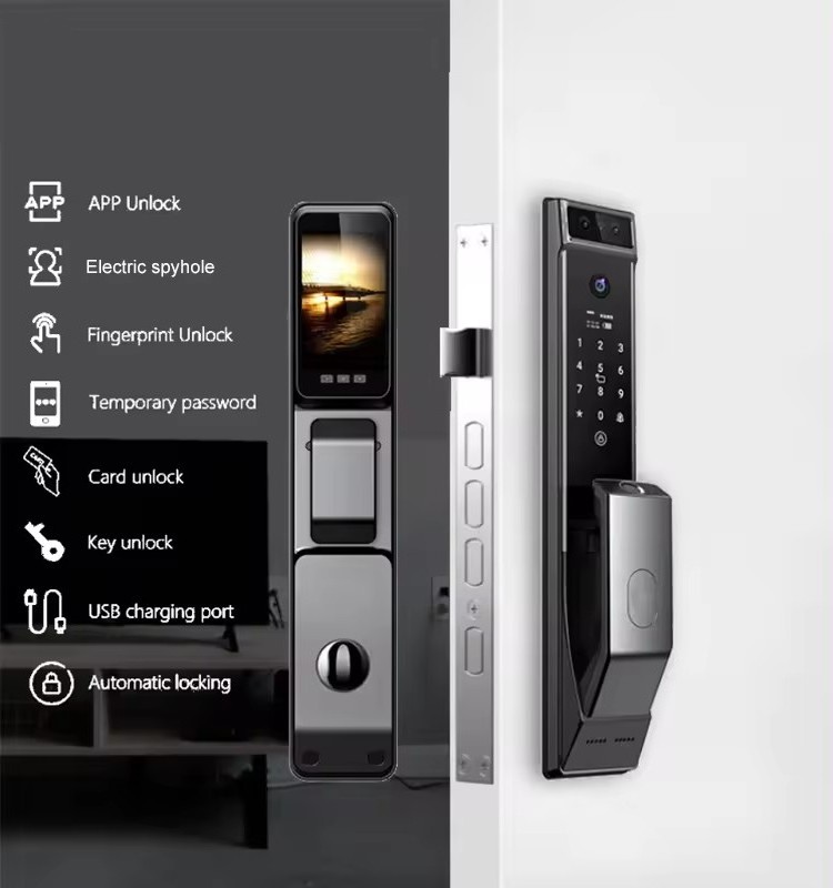 Smartier Tuya Automatic Cerradura Inteligente 3d Face Recognition Security Biometric Fingerprint Smart Door Lock With Camera