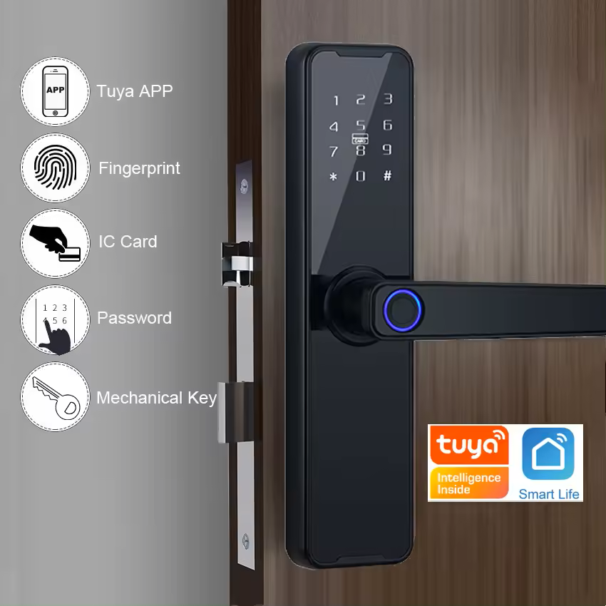 Smartier Tuya Wifi Fingerprint Digital Handle Smart Lock Security Electronic Biometric Door Lock For Apartment Home Room Lock