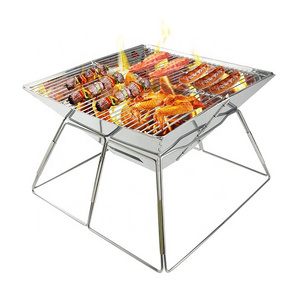 Premium Stainless Steel Portable Camping Fire Pit Foldable Wood Burning Charcoal Grill for Backpacking Hiking Travel Picnic BBQ