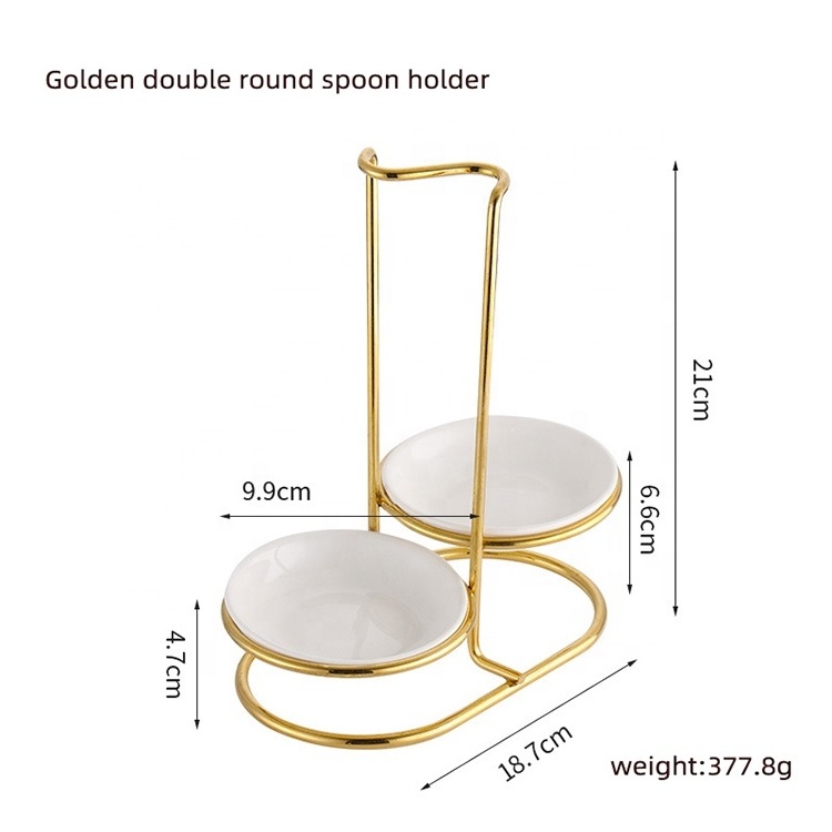 Porte-cuillere Gold Stainless Steel Table Spoon Rack Metal Holder Multifunctional Kitchen Ladle Ceramic dish soup Spoon Rest