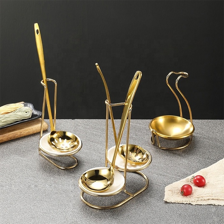 Porte-cuillere Gold Stainless Steel Table Spoon Rack Metal Holder Multifunctional Kitchen Ladle Ceramic dish soup Spoon Rest