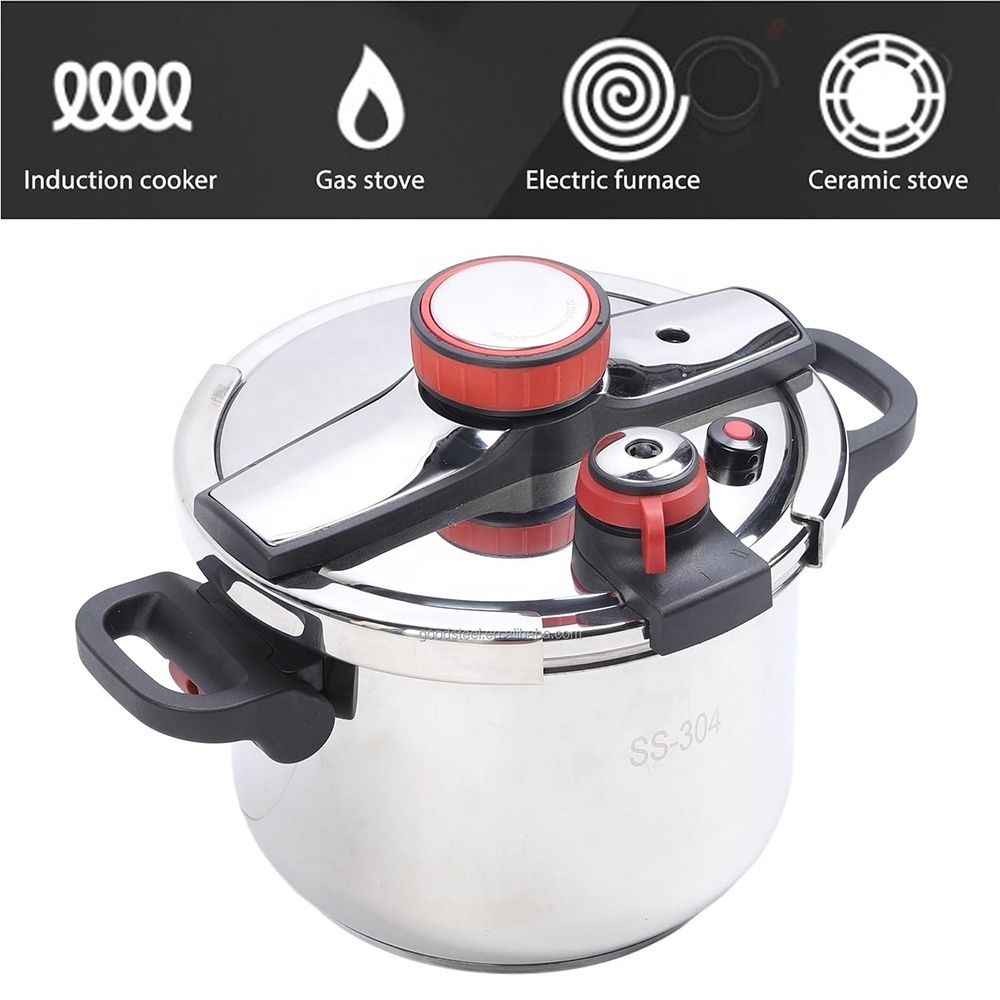 304 Stainless Steel Pot Tall Design with Foldable Handle 6.0L Capacity Pressure Cooker for Gas and Induction Stoves