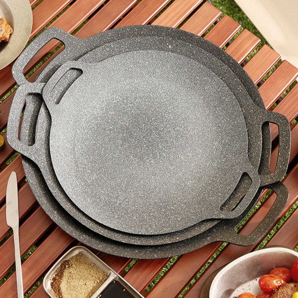 Stone healthy korean style grill pan 3.5mm cast iron non stick grill pan for camping Cookware