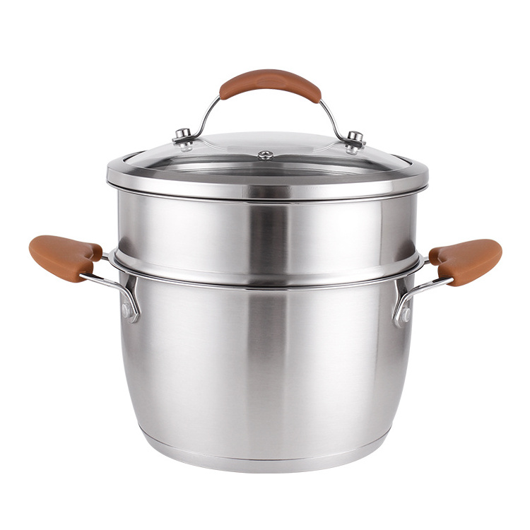 Juego de Ollas Stainless steel cooking cookware pots and pans sets wok saucepan logo custom oem safe pots cover color handle